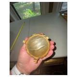 Antique Round Ormolu Jewelry Casket Beveled Glass Trinket Box