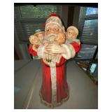 Vintage Santa Claus Figurine Holding Dolls Red Robe 17in Decor