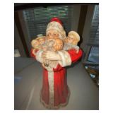 Vintage Santa Claus Figurine Holding Dolls Red Robe 17in Decor