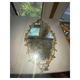 Vintage Gold Tone Tole Ivy Wall Mirror 25in Tall Heavy Patina