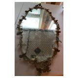 Vintage Gold Tone Tole Ivy Wall Mirror 25in Tall Heavy Patina