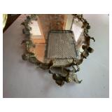 Vintage Gold Tone Tole Ivy Wall Mirror 25in Tall Heavy Patina