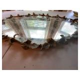Vintage Gold Tone Tole Ivy Wall Mirror 25in Tall Heavy Patina