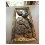 Vintage Vanity Set Mirrored Tray Hand Mirrors Brushes Mixed Lot 5 Pc