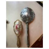 Vintage Vanity Set Mirrored Tray Hand Mirrors Brushes Mixed Lot 5 Pc