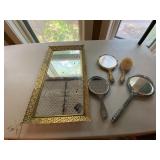 Vintage Vanity Set Mirrored Tray Hand Mirrors Brushes Mixed Lot 5 Pc