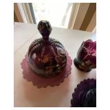 Amethyst Glass Gilt Floral 6 Pc Set Covered Dishes Creamer Sugar