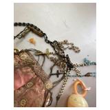 Vintage Religious Keepsake Group Rosaries Satin Lace Purse Baby Rattle