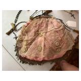 Vintage Religious Keepsake Group Rosaries Satin Lace Purse Baby Rattle