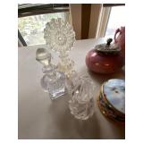 Vintage Vanity Decor Lot Glass Perfume Bottles Mirror Box Vase Jewelry