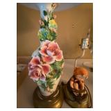 Pair of Vintage Table Lamps Floral Ceramic & Figural Child Lamps