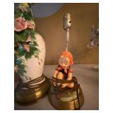 Pair of Vintage Table Lamps Floral Ceramic & Figural Child Lamps