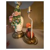 Pair of Vintage Table Lamps Floral Ceramic & Figural Child Lamps