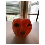 Vintage Papier-Mache, (double sided faces) Jack O Lantern Halloween Basket 5in Two-Sided