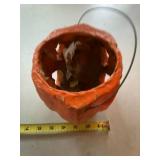 Vintage Papier-Mache, (double sided faces) Jack O Lantern Halloween Basket 5in Two-Sided
