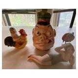 Vintage Figural Decor Group Pig Head Mug Rooster Rider Swimmer Bird
