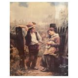 Framed Romantic Cottage Scene Print Wood Tone Frame 36 x 30 Wall Art