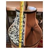 Ornate Table Lamp w Beaded Fringe Damask Shade Tufted Accent
