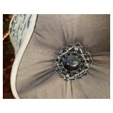 Ornate Table Lamp w Beaded Fringe Damask Shade Tufted Accent