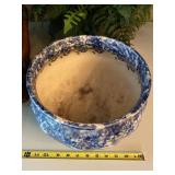 Blue Spongeware Planter Faux Fern Wicker Doll Bed Decor Set Good
