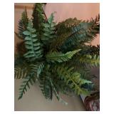 Blue Spongeware Planter Faux Fern Wicker Doll Bed Decor Set Good