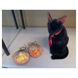 Assorted Halloween Decor Lot Cat Figure Pumpkins Mask Skeleton Sign