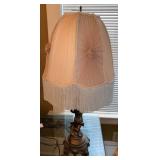 Vintage Cherub Figural Table Lamp w Fringed Shade Approx 30in Tall