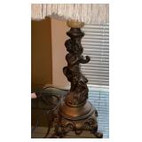 Vintage Cherub Figural Table Lamp w Fringed Shade Approx 30in Tall