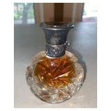 Vintage Cut Glass Perfume Bottle Hinged Silver Tone Lid Monogram PR