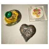 Vintage Vanity Trinket Group Rochas Bottle Heart Box Floral Compact