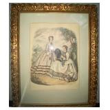 Antique Framed French Fashion Plate Print Leroy Imp Paris 17x22