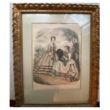 Antique Framed French Fashion Plate Print Leroy Imp Paris 17x22