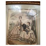 Antique Framed French Fashion Plate Print Leroy Imp Paris 17x22