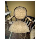 Antique Upholstered Parlor Armchairs Pair Carved Wood Floral Fabric