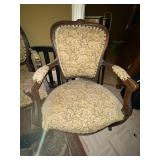 Antique Upholstered Parlor Armchairs Pair Carved Wood Floral Fabric
