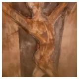 Pair Contemporary Framed Abstract Figural Wall Art Gold Frames
