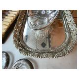 Vintage Silverplate & Glass Serving Lot Tray Coasters Flatware Set