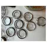 Vintage Silverplate & Glass Serving Lot Tray Coasters Flatware Set