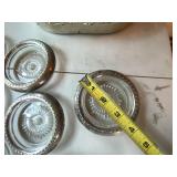 Vintage Silverplate & Glass Serving Lot Tray Coasters Flatware Set