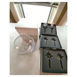 Kate Spade Glass Bowl & 6 Waterford Crystal Star Bottle Stoppers