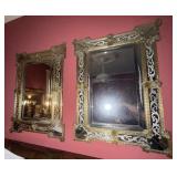 Pair of Venetian Style Eglomise Wall Mirrors Applied Glass Floral Trim