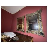 Pair of Venetian Style Eglomise Wall Mirrors Applied Glass Floral Trim