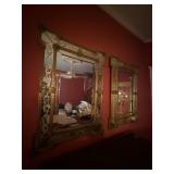Pair of Venetian Style Eglomise Wall Mirrors Applied Glass Floral Trim