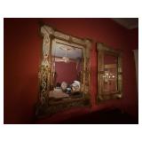 Pair of Venetian Style Eglomise Wall Mirrors Applied Glass Floral Trim