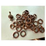 Wood Curtain Rings & Finial Lot Brown Drapery Hardware 2.5 In Rings