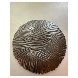 Modern Zebra Pattern Cast Aluminum Decorative Bowl 14in Silver Black