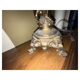 Vintage Figural Table Lamp Pink Pleated Fringe Shade Ornate Base 30in
