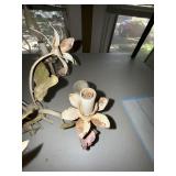 Vintage Floral Tole Metal 4-Light Chandelier Lily Motif Distressed