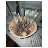 Vintage Kitchen Utensil Lot Wood Handle Knives Carving Tools Basket