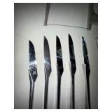 Vintage Kitchen Utensil Lot Wood Handle Knives Carving Tools Basket